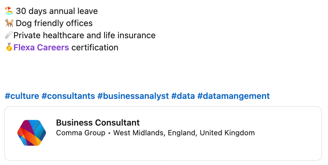 Comma Group quote Flexa's certification in all of their job postings